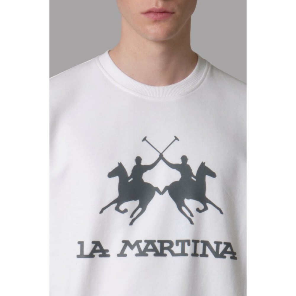 LA MARTINA Λευκό Φούτερ C Neck - 3LMCCMF01