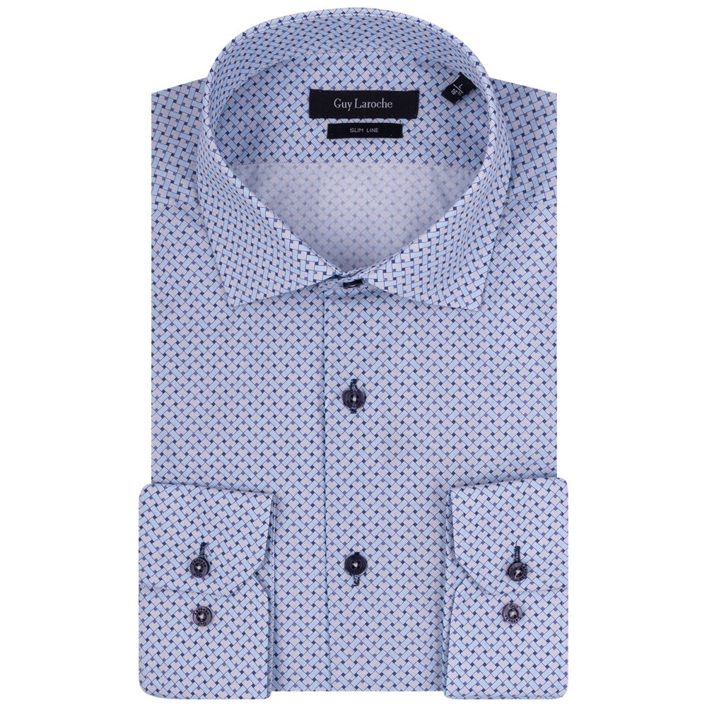 Guy Laroche Λευκό/Μπλε Πουκάμισο Με Σχέδιο - GLDS18712/SL