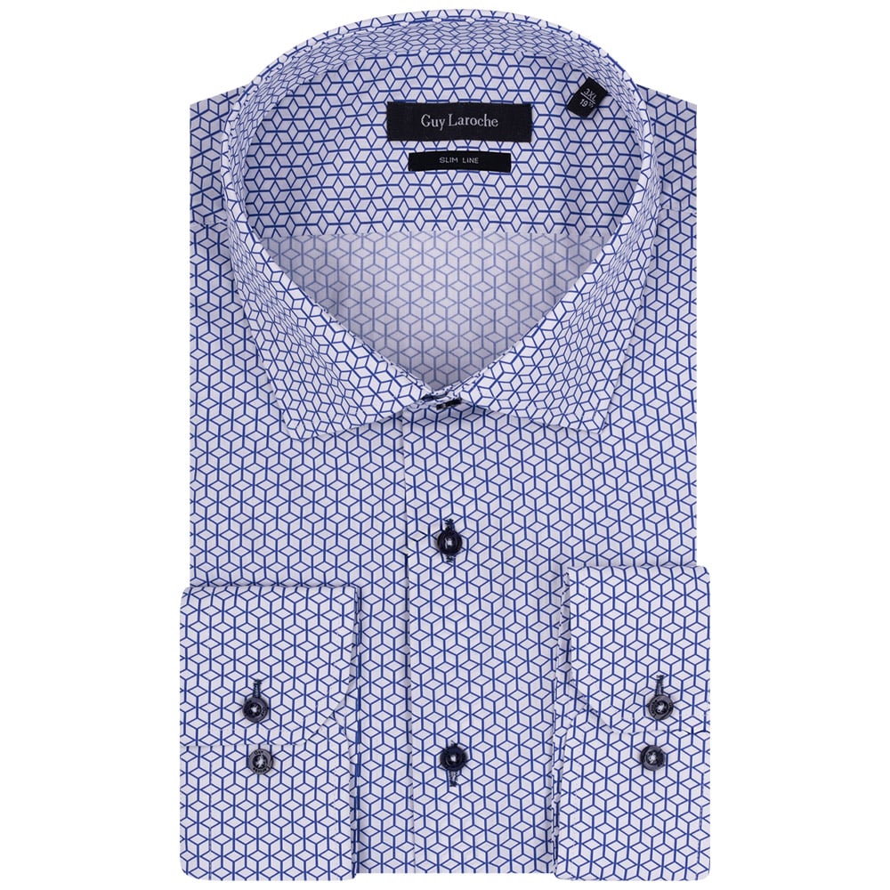Guy Laroche Λευκό/Μπλε Πουκάμισο Με Μικροσχέδιο - GLDS18732/SL