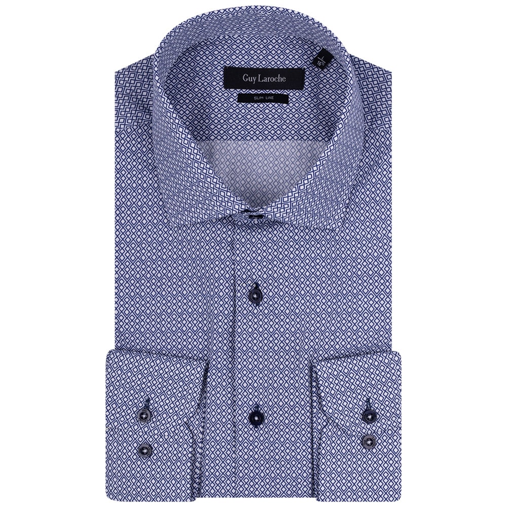 Guy Laroche Λευκό/Μπλε Πουκάμισο Με Μικροσχέδιο - GLDS18732/SL
