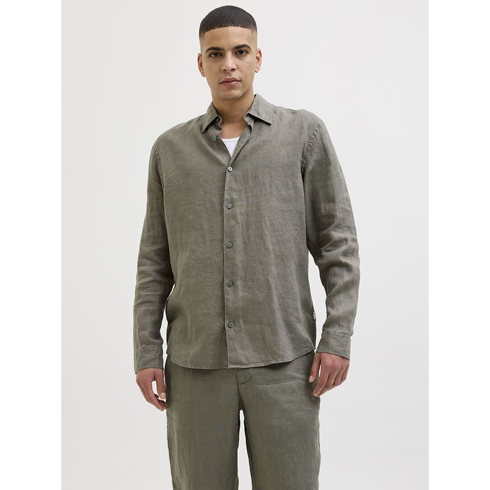 Jack and Jones Χακί Πουκάμισο 100% Λινό - 12273907