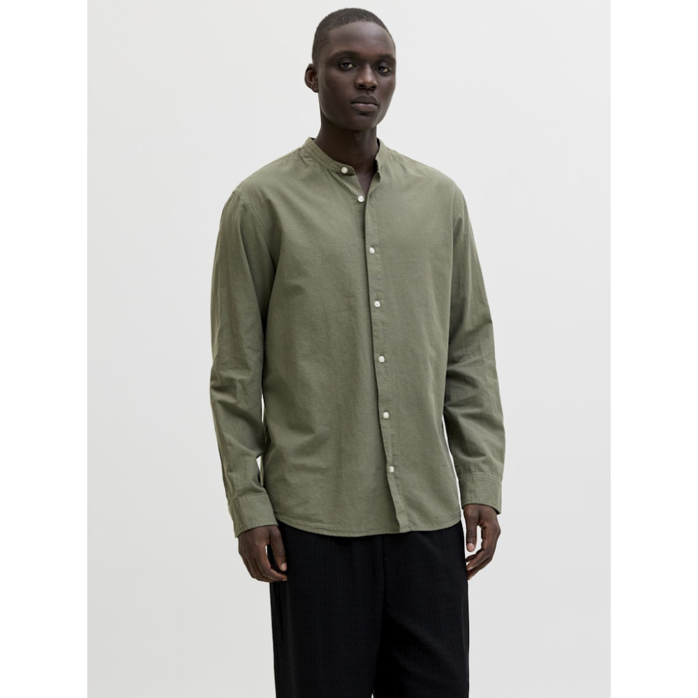 Jack and Jones Λαδί Πουκάμισο Mao Linen Blend - 12288601
