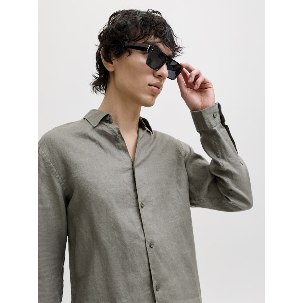 Jack and Jones Χακί Πουκάμισο 100% Λινό - 12293563