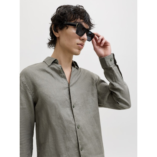 Jack and Jones Χακί Πουκάμισο 100% Λινό - 12293563