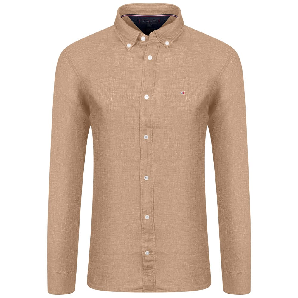 Tommy Hilfiger Μπεζ Πουκάμισο Button Down 100% Λινό - MW0MW34602