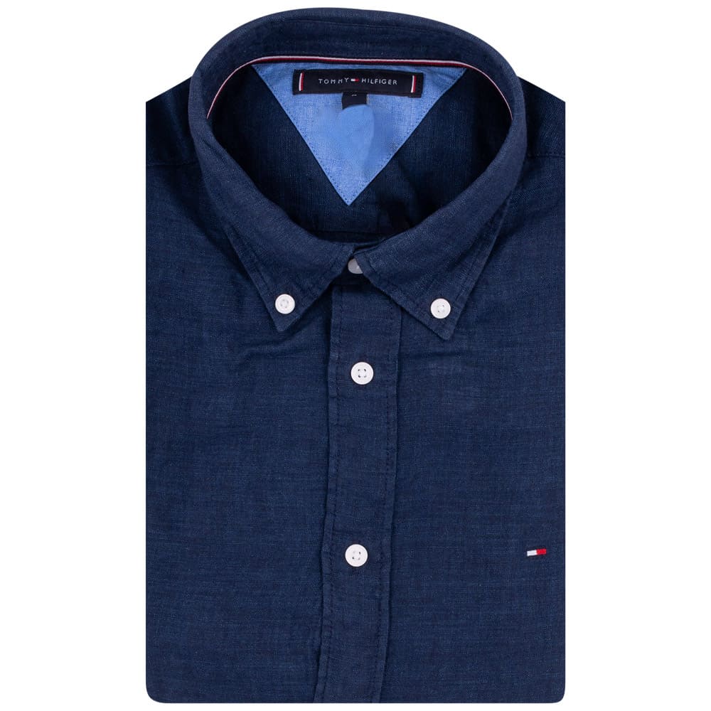 Tommy Hilfiger Μπλε Πουκάμισο Button Down 100% Λινό - MW0MW34602