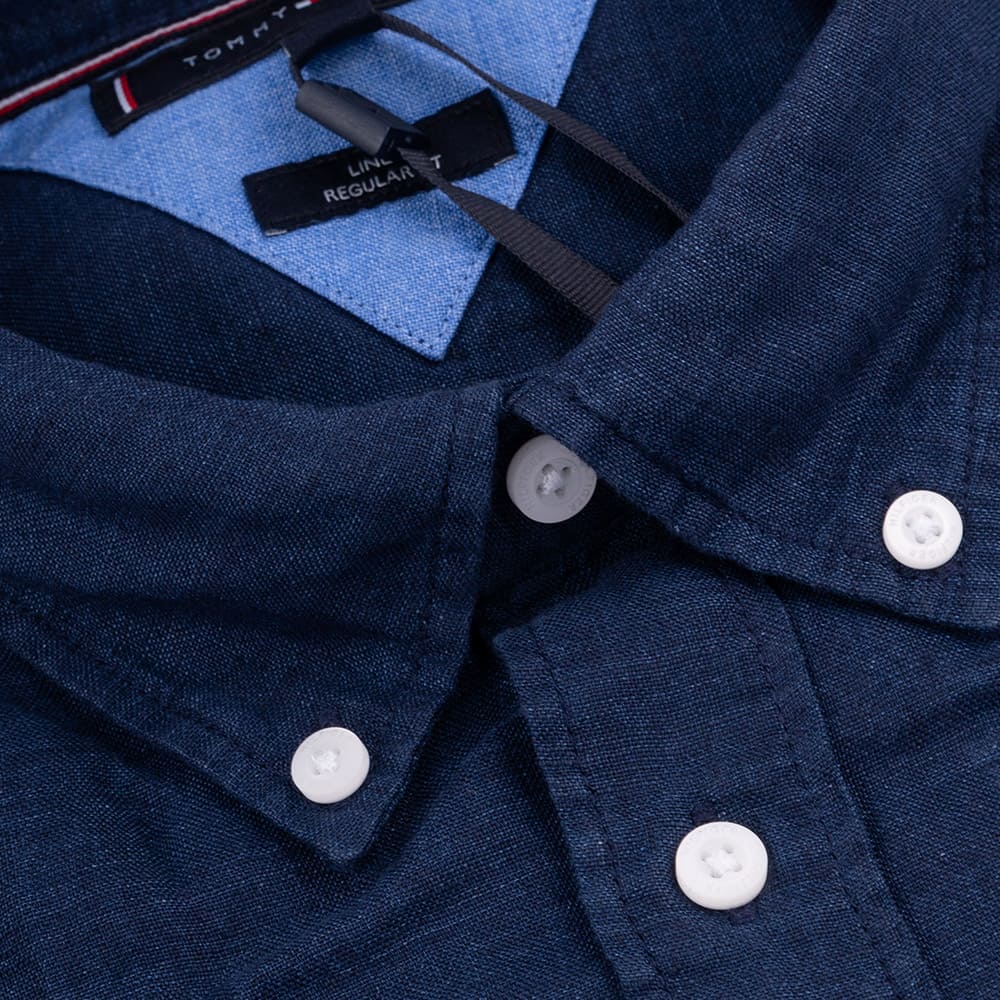 Tommy Hilfiger Μπλε Πουκάμισο Button Down 100% Λινό - MW0MW34602