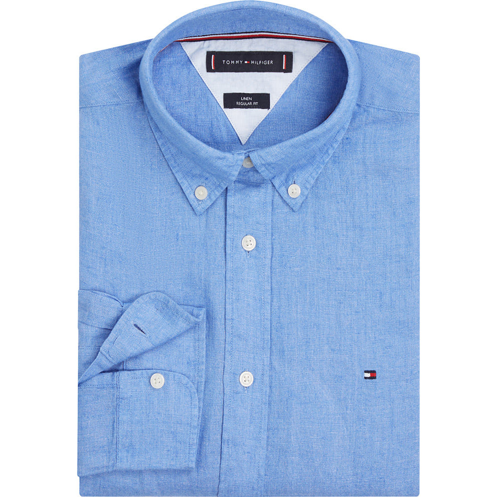 Tommy Hilfiger Μπλε Πουκάμισο Button Down 100% Λινό - MW0MW34602