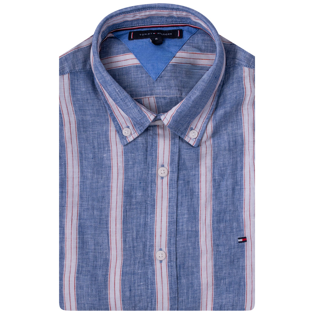 Tommy Hilfiger Μπλε Ριγέ Πουκάμισο 100% Λινό - MW0MW34612
