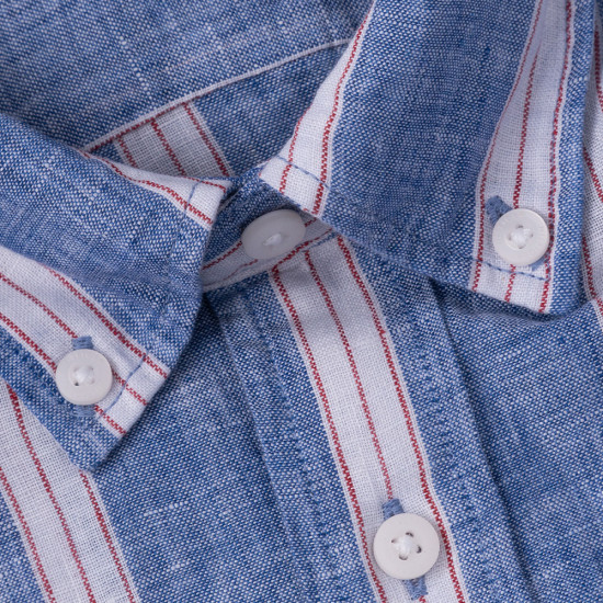 Tommy Hilfiger Μπλε Ριγέ Πουκάμισο 100% Λινό - MW0MW34612