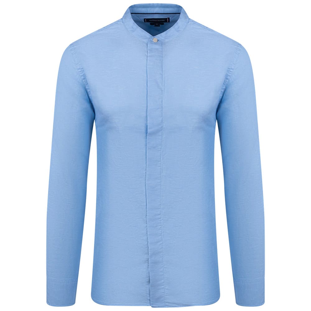 Tommy Hilfiger Μπλε Πουκάμισο Mao Linen Blend - MW0MW34641