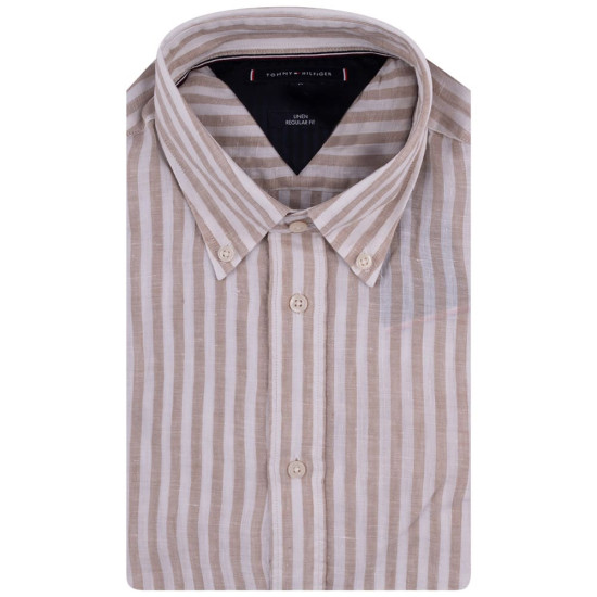 Tommy Hilfiger Μπεζ/Λευκό Ριγέ Πουκάμισο Button Down 100% Λινό - MW0MW34646