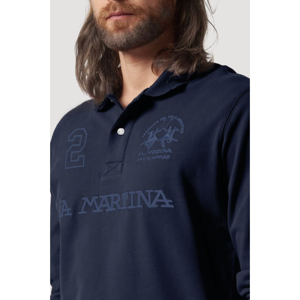 LA MARTINA Μπλε Μακρυμάνικο polo - 3LMSMP306