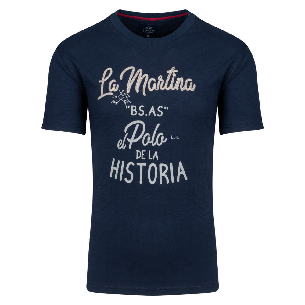 La Martina Μπλε T-Shirt C Neck - 3LMTMR301