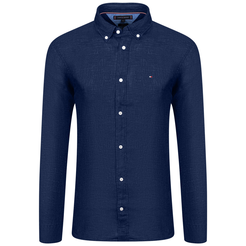 Tommy Hilfiger Μπλε Πουκάμισο Button Down 100% Λινό - MW0MW34602