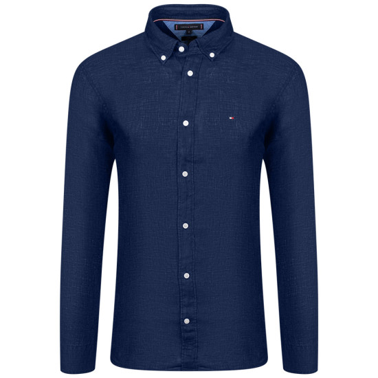 Tommy Hilfiger Μπλε Πουκάμισο Button Down 100% Λινό - MW0MW34602