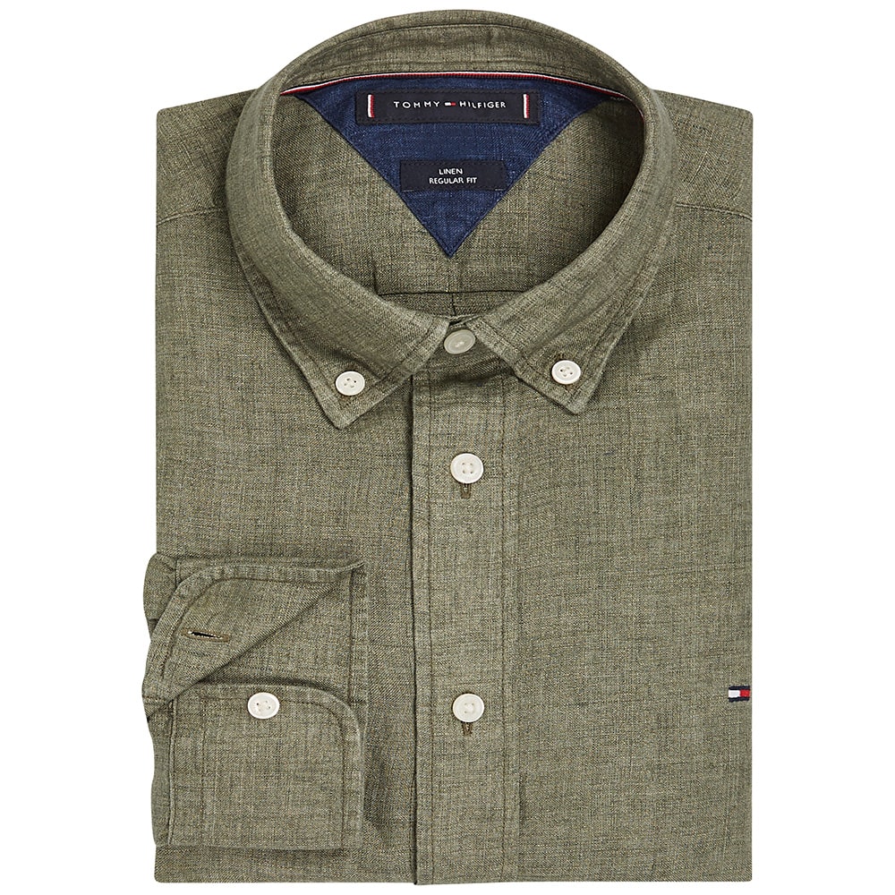Tommy Hilfiger Λαδί Πουκάμισο Button Down 100% Λινό - MW0MW34602