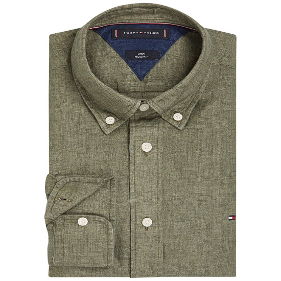 Tommy Hilfiger Λαδί Πουκάμισο Button Down 100% Λινό - MW0MW34602