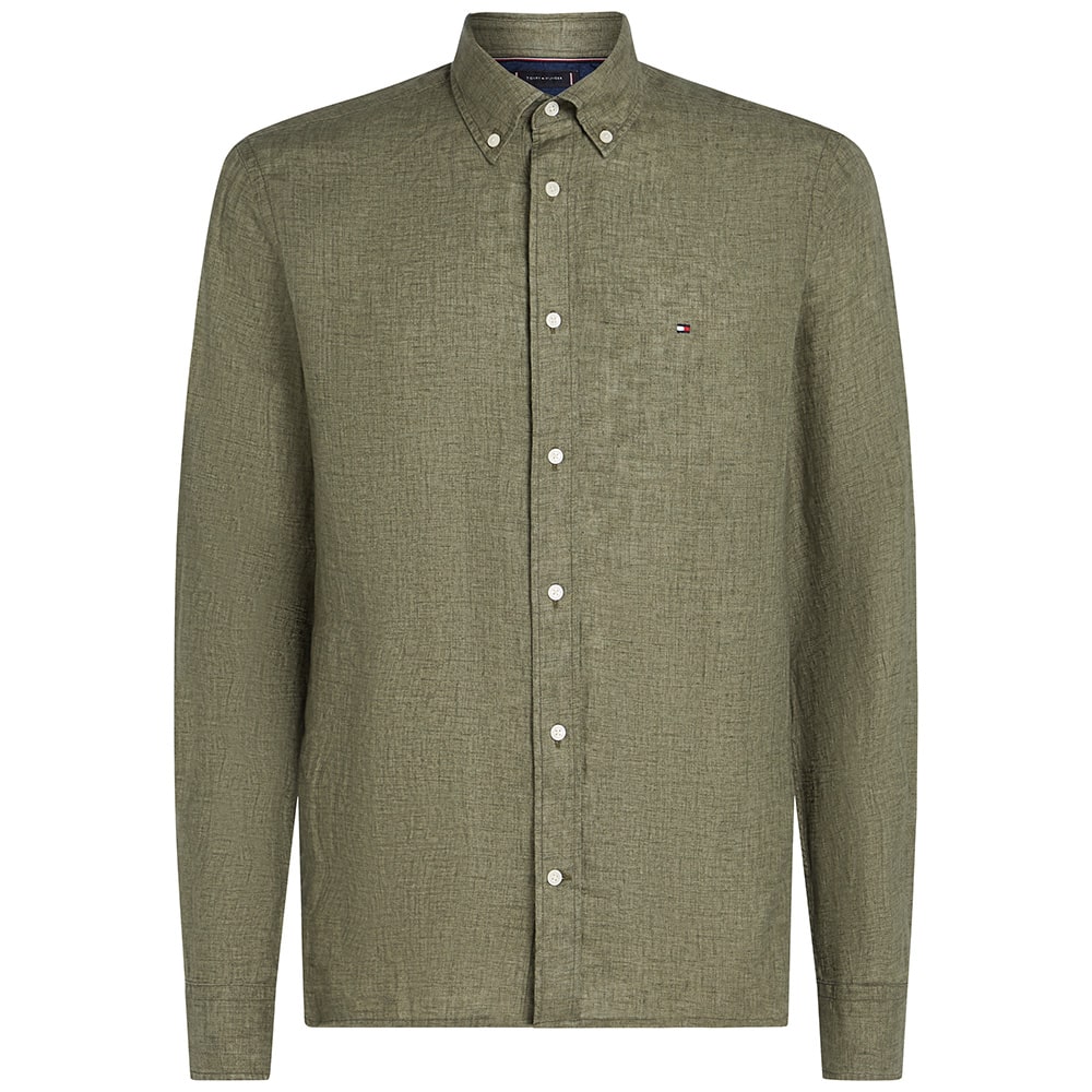 Tommy Hilfiger Λαδί Πουκάμισο Button Down 100% Λινό - MW0MW34602