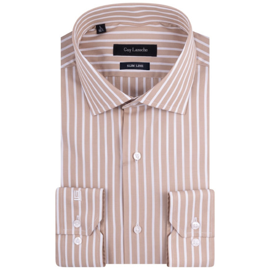 Guy Laroche Μπεζ Πουκάμισο Ριγέ Slim Fit - GLES18238/SL