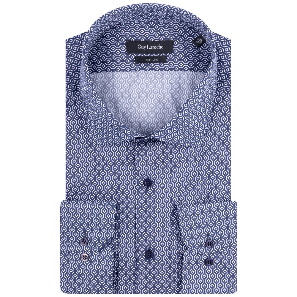 Guy Laroche Μπλε Πουκάμισο Με Σχέδιο Slim Fit - GLES18721/SL