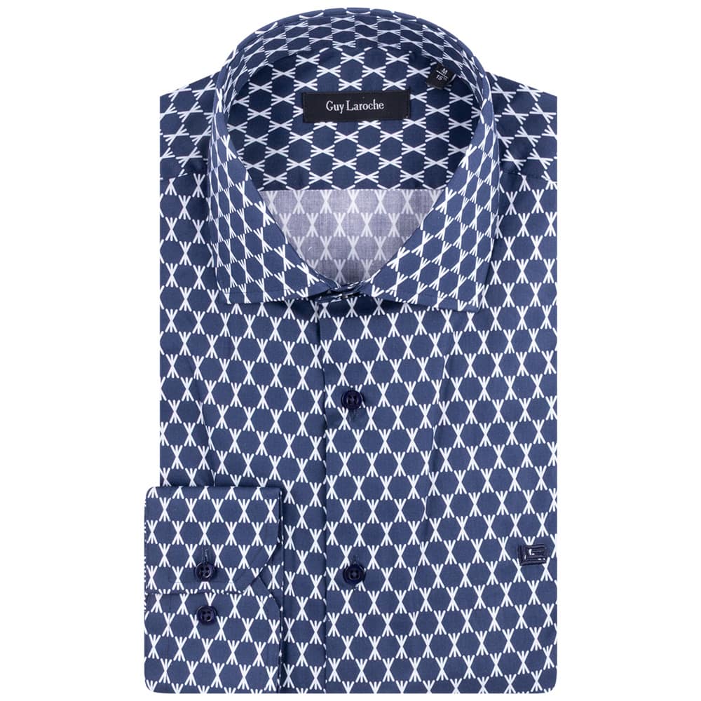 Guy Laroche Μπλε Πουκάμισο Με Σχέδιο Regular Fit - GLES18728/CL