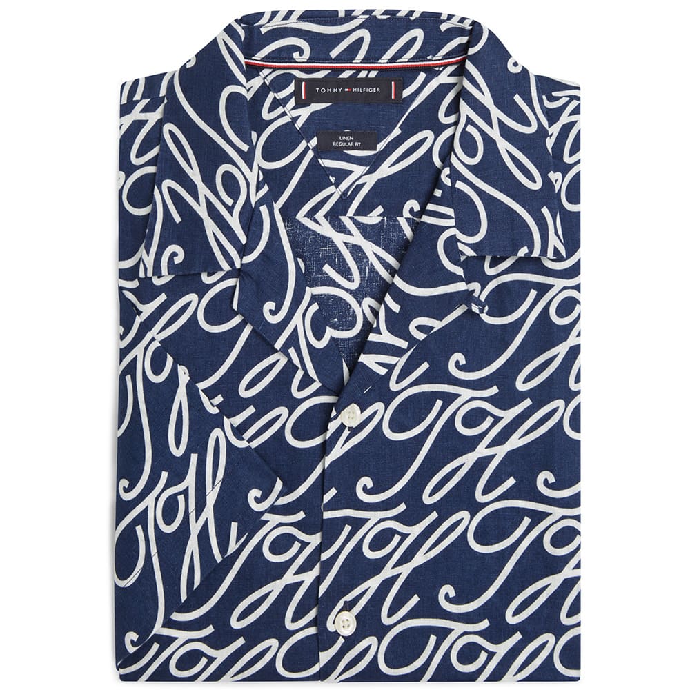 Tommy Hilfiger Μπλε Πουκάμισο Hawaiian 100% Λινό - MW0MW42987