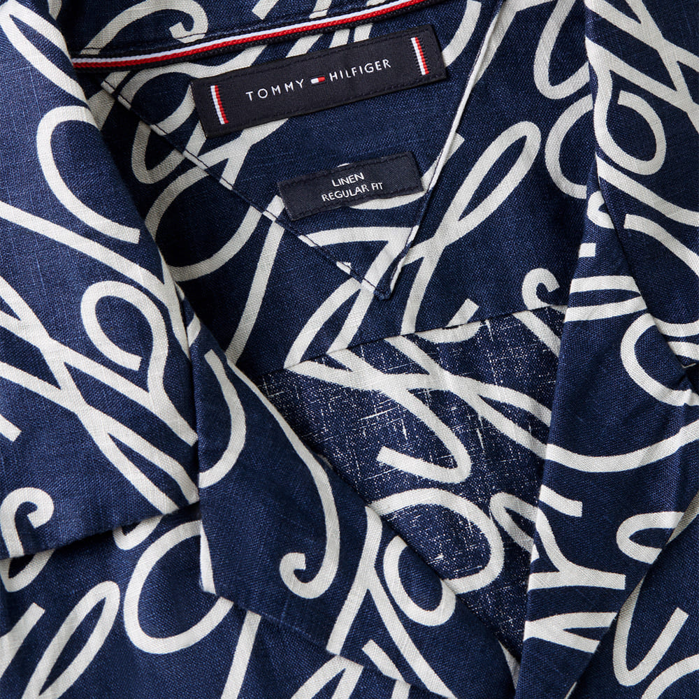 Tommy Hilfiger Μπλε Πουκάμισο Hawaiian 100% Λινό - MW0MW42987