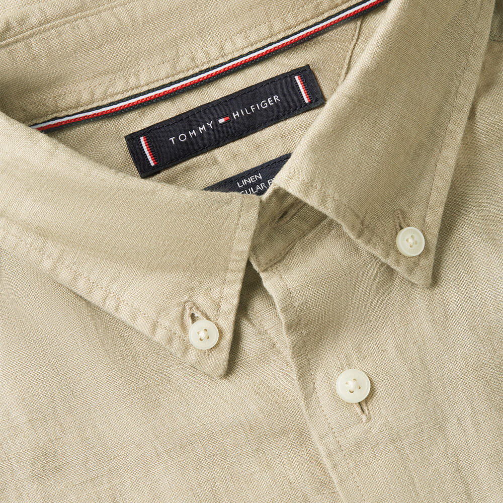 Tommy Hilfiger Μπεζ Πουκάμισο Button Down 100% Λινό - MW0MW41530