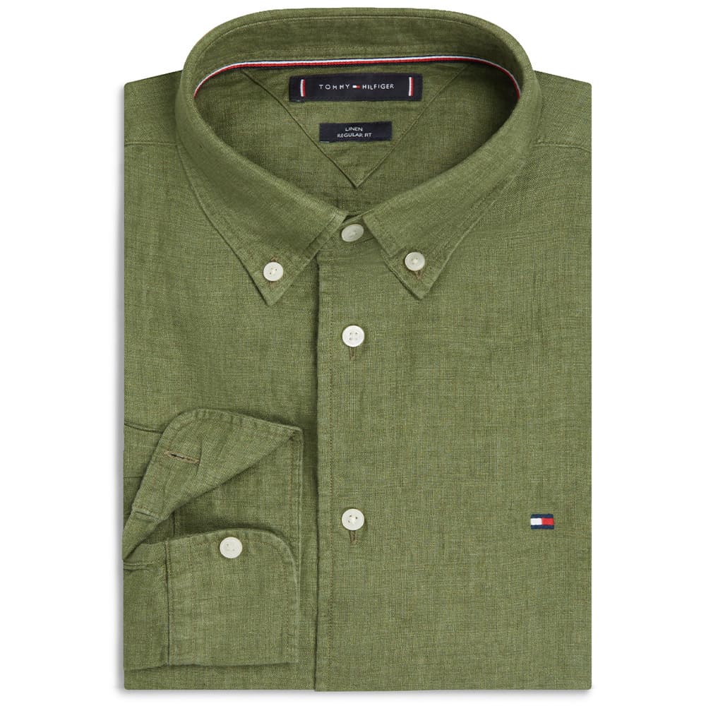 Tommy Hilfiger Πράσινο Πουκάμισο Button Down 100% Λινό - MW0MW41530