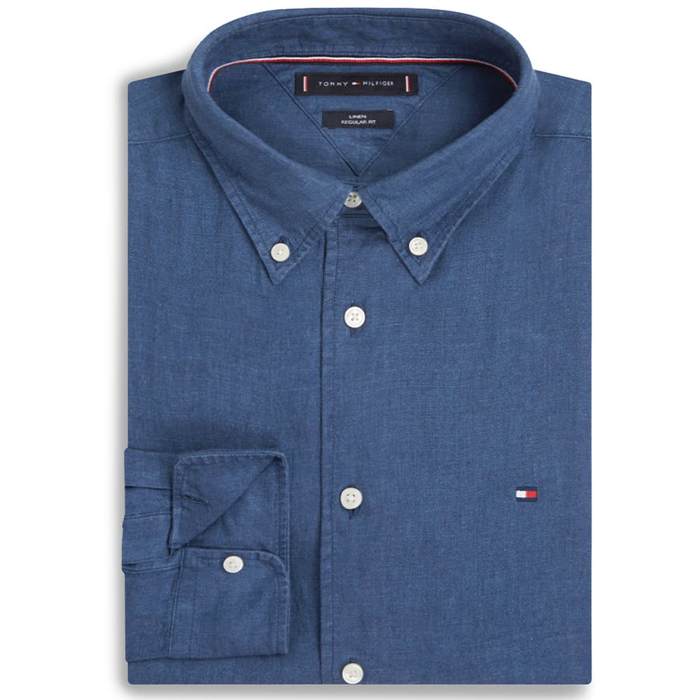 Tommy Hilfiger Μπλε Πουκάμισο Button Down 100% Λινό - MW0MW41530