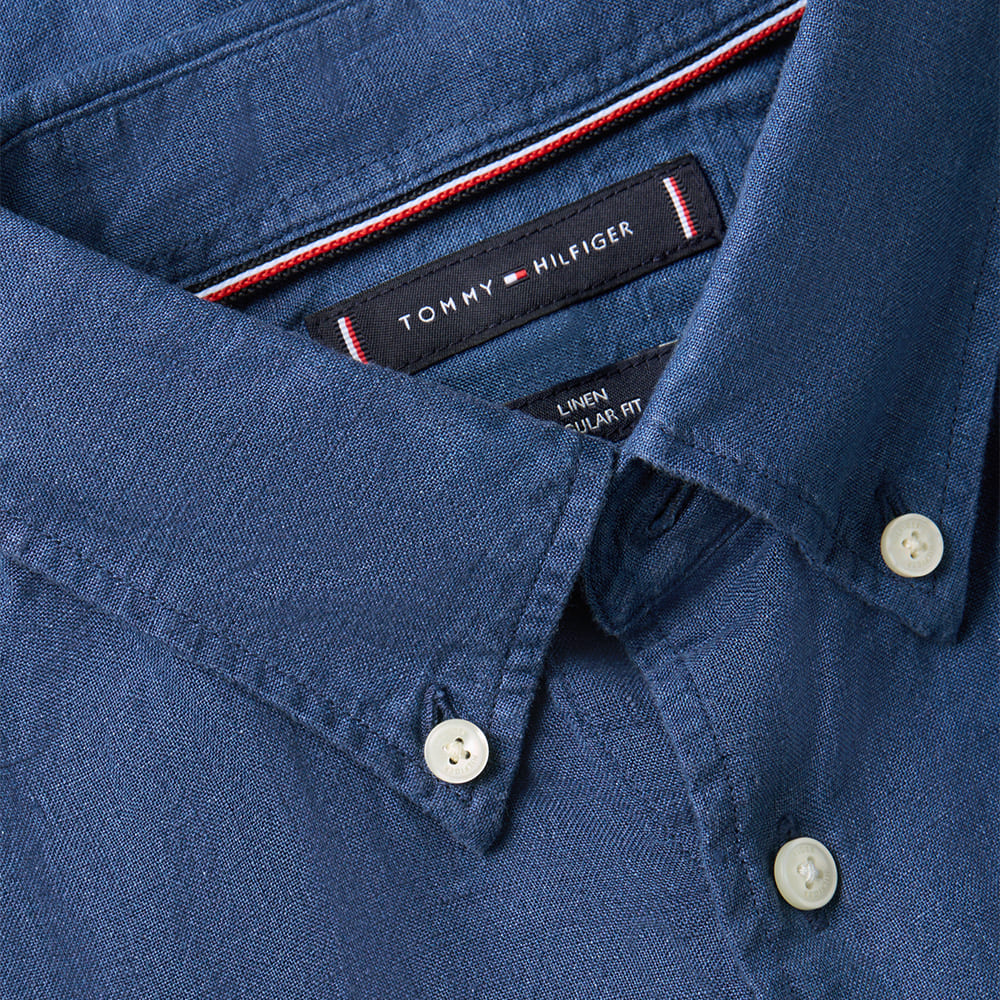 Tommy Hilfiger Μπλε Πουκάμισο Button Down 100% Λινό - MW0MW41530